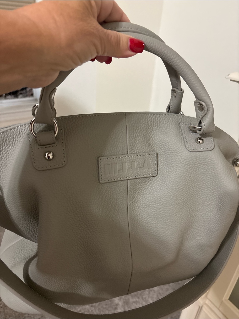 Millau Pebbled Leather Satchel - Light Gray